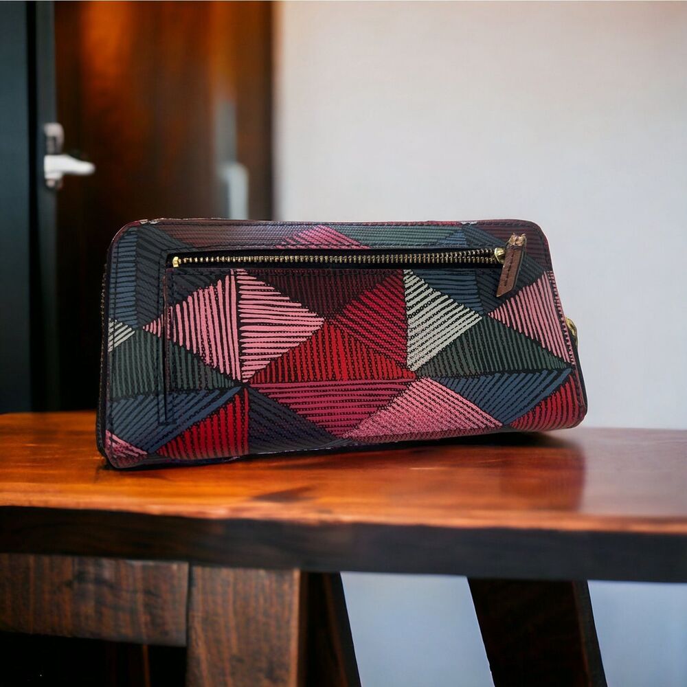Fossil Zip Around Wallet Multi Pattern Pink Red B… - image 3